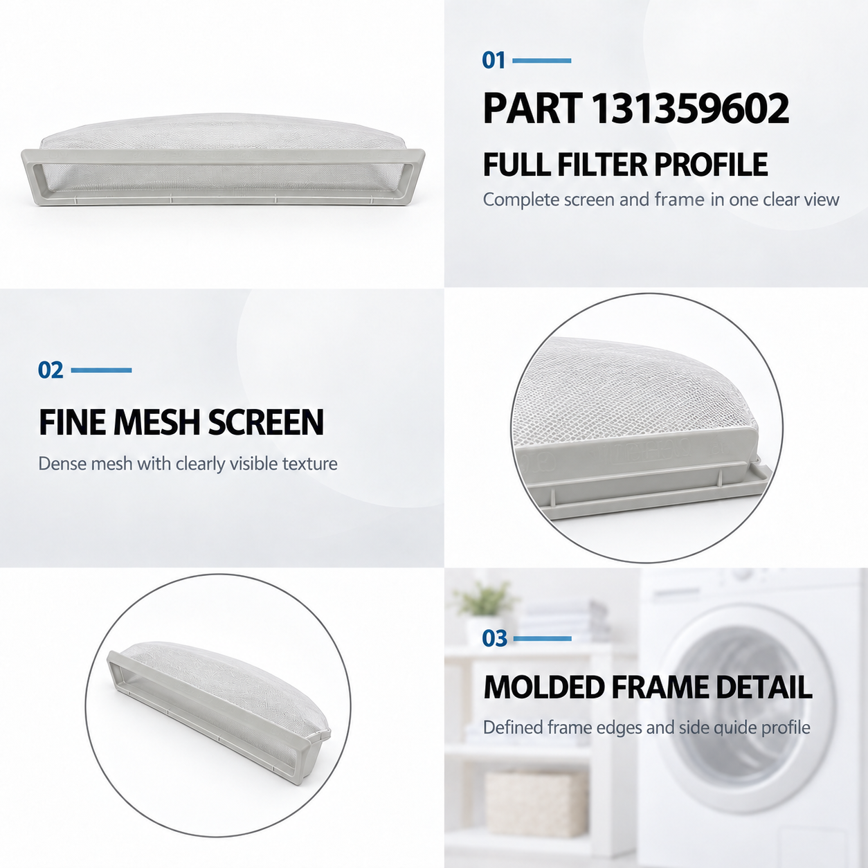 131359602 replacement dryer lint filter compatible with Frigidaire laundry centers — detail 3
