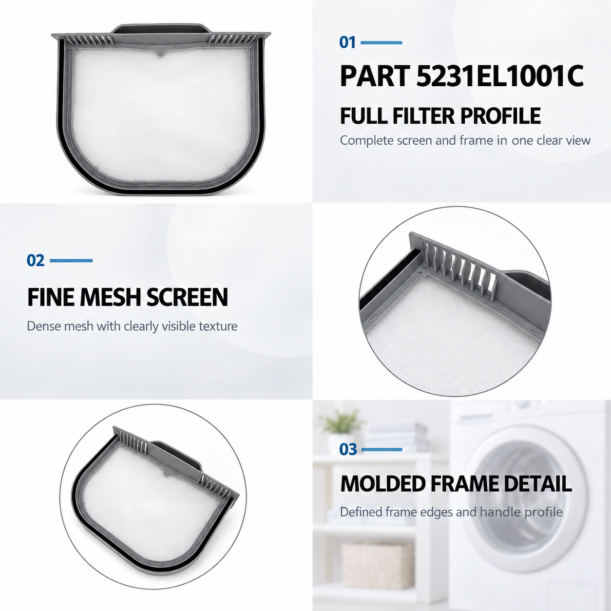 5231EL1001C replacement dryer lint filter compatible with LG and Kenmore dryers — detail 3