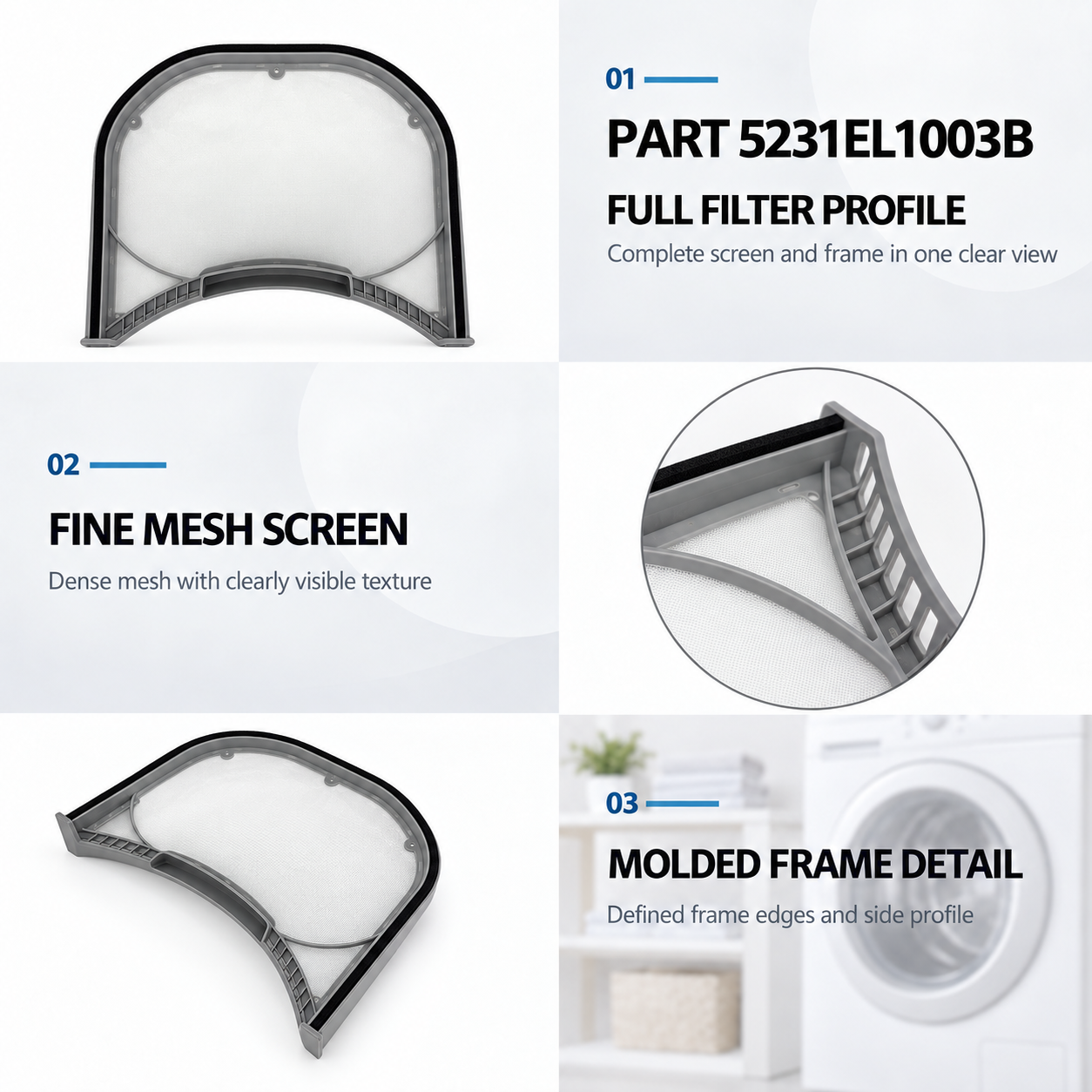 5231EL1003B curved replacement dryer lint filter compatible with LG and Kenmore — detail 3