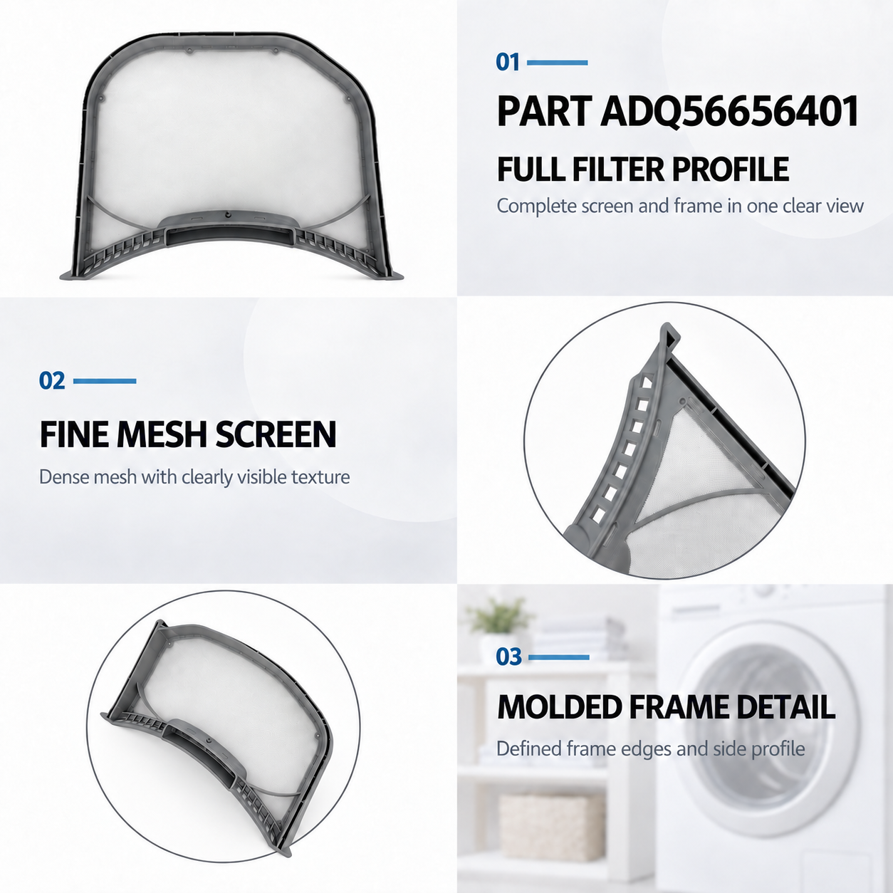 ADQ56656401 replacement lint filter compatible with LG and Kenmore Elite dryers — detail 3