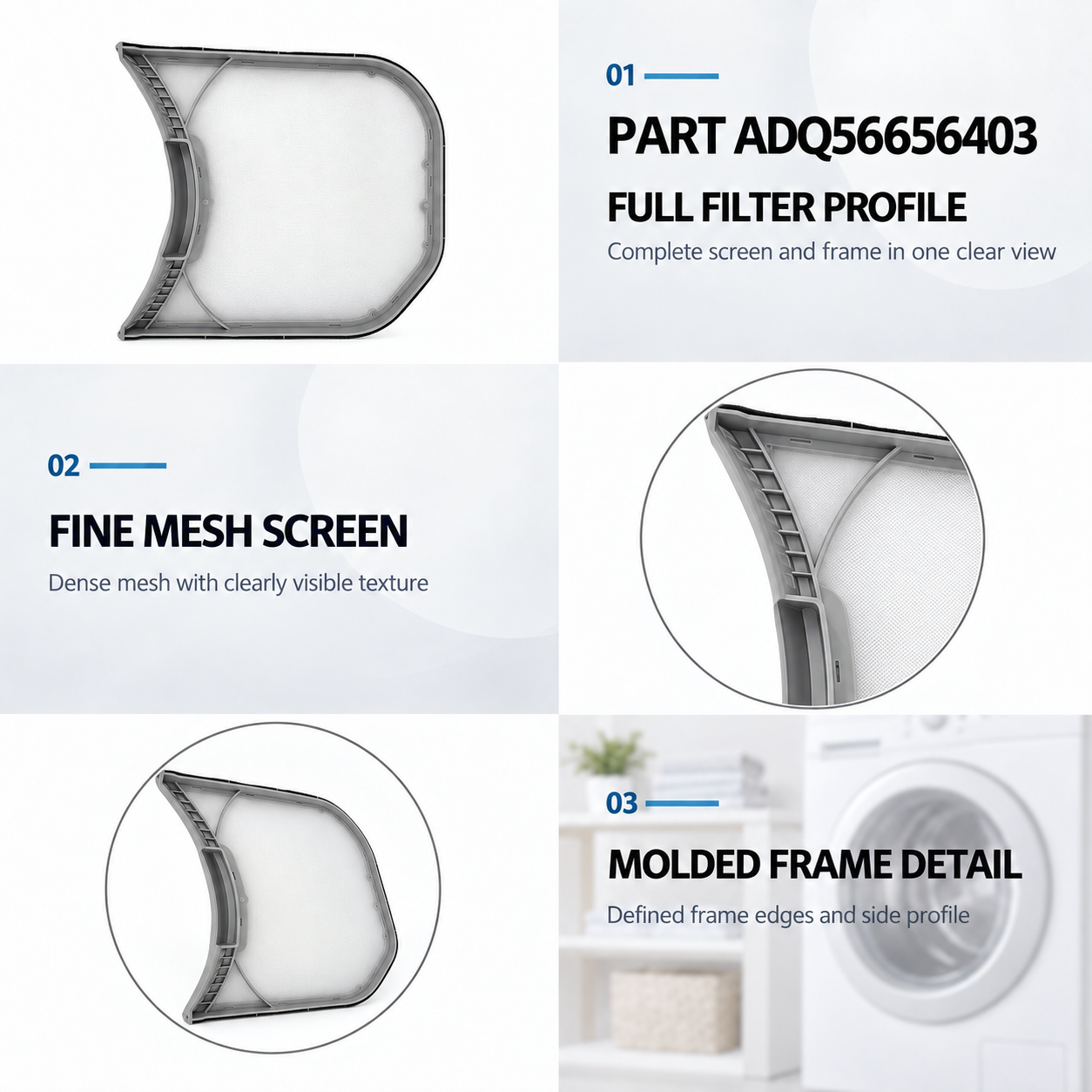ADQ56656403 replacement dryer lint filter compatible with LG dryers and WashTower — detail 3