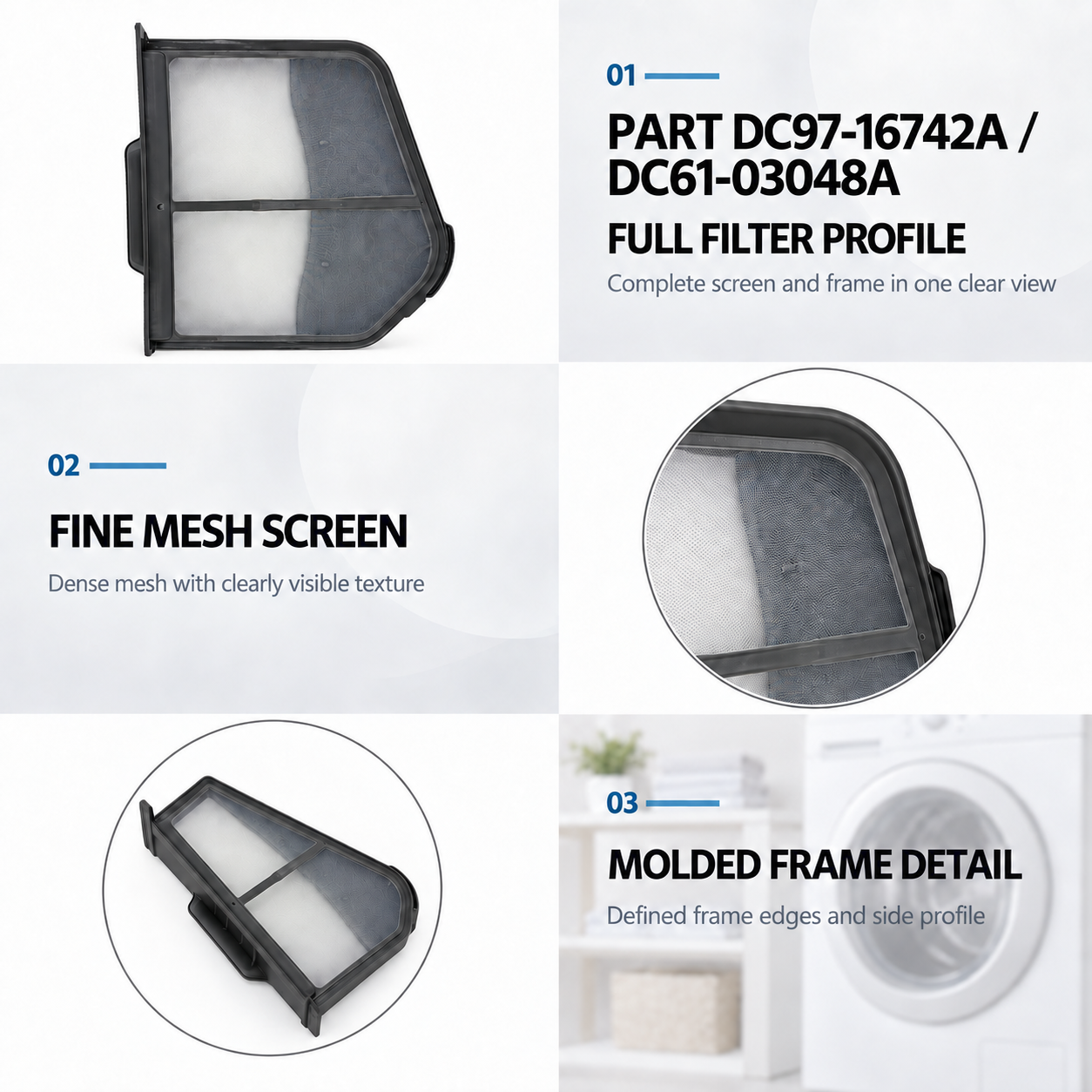 DC97-16742A dryer lint filter assembly with flap compatible with Samsung dryers — detail 3