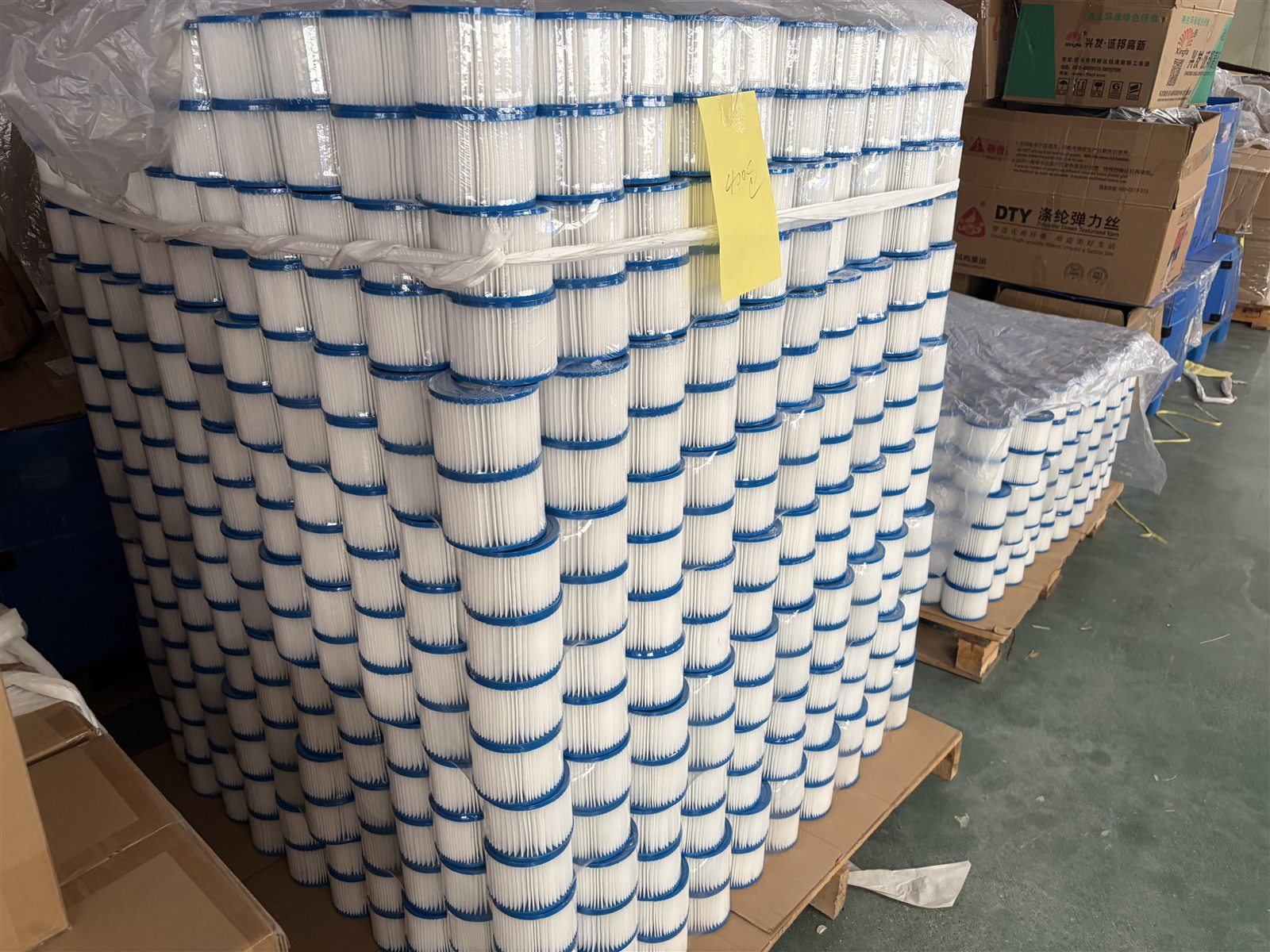 Finished pool filter cartridge stock at the JC Filters factory